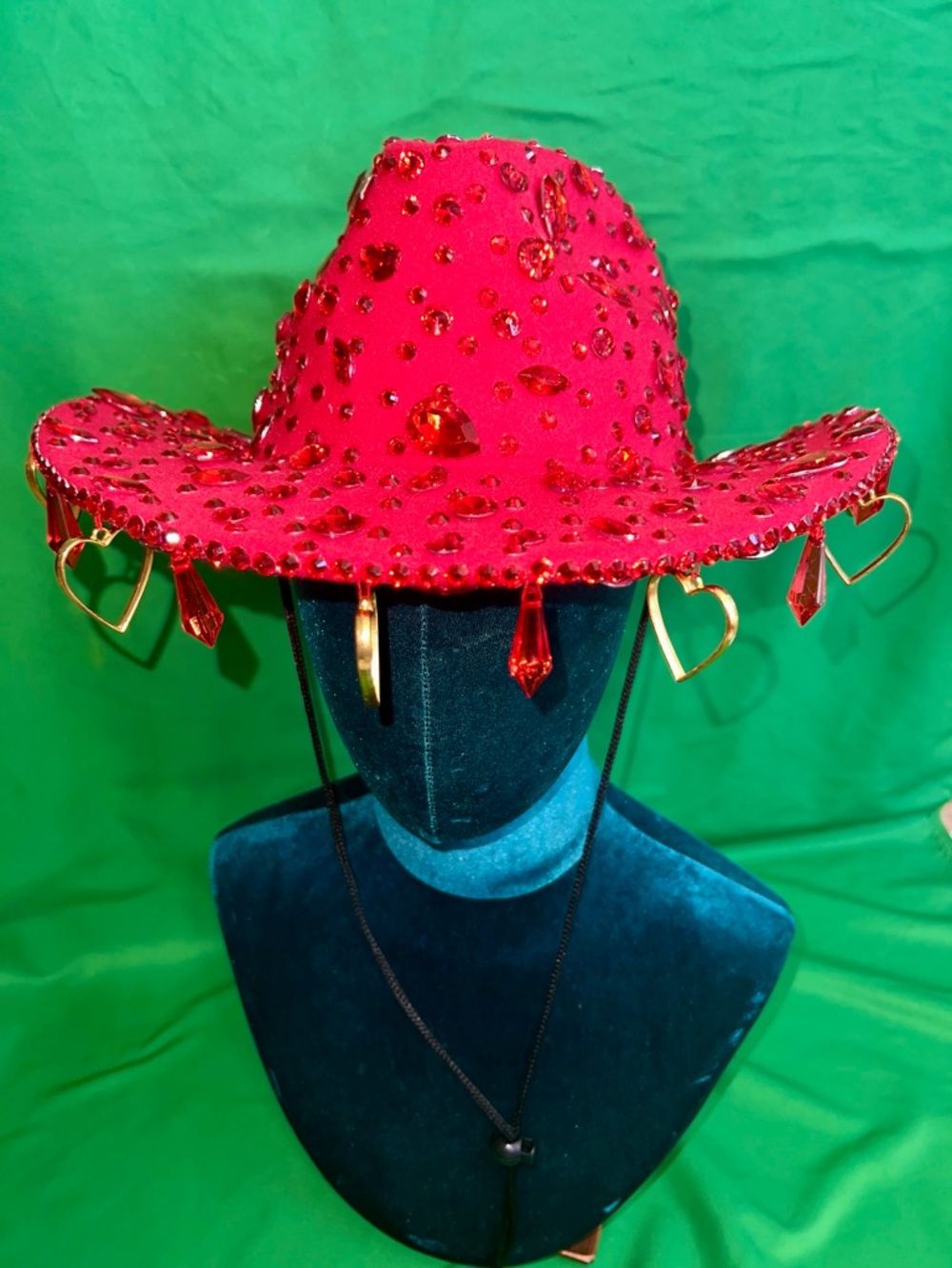 Red Embellished Western-Style Women's Cowboy Hat 😍Hearts & Jewels! 🔥